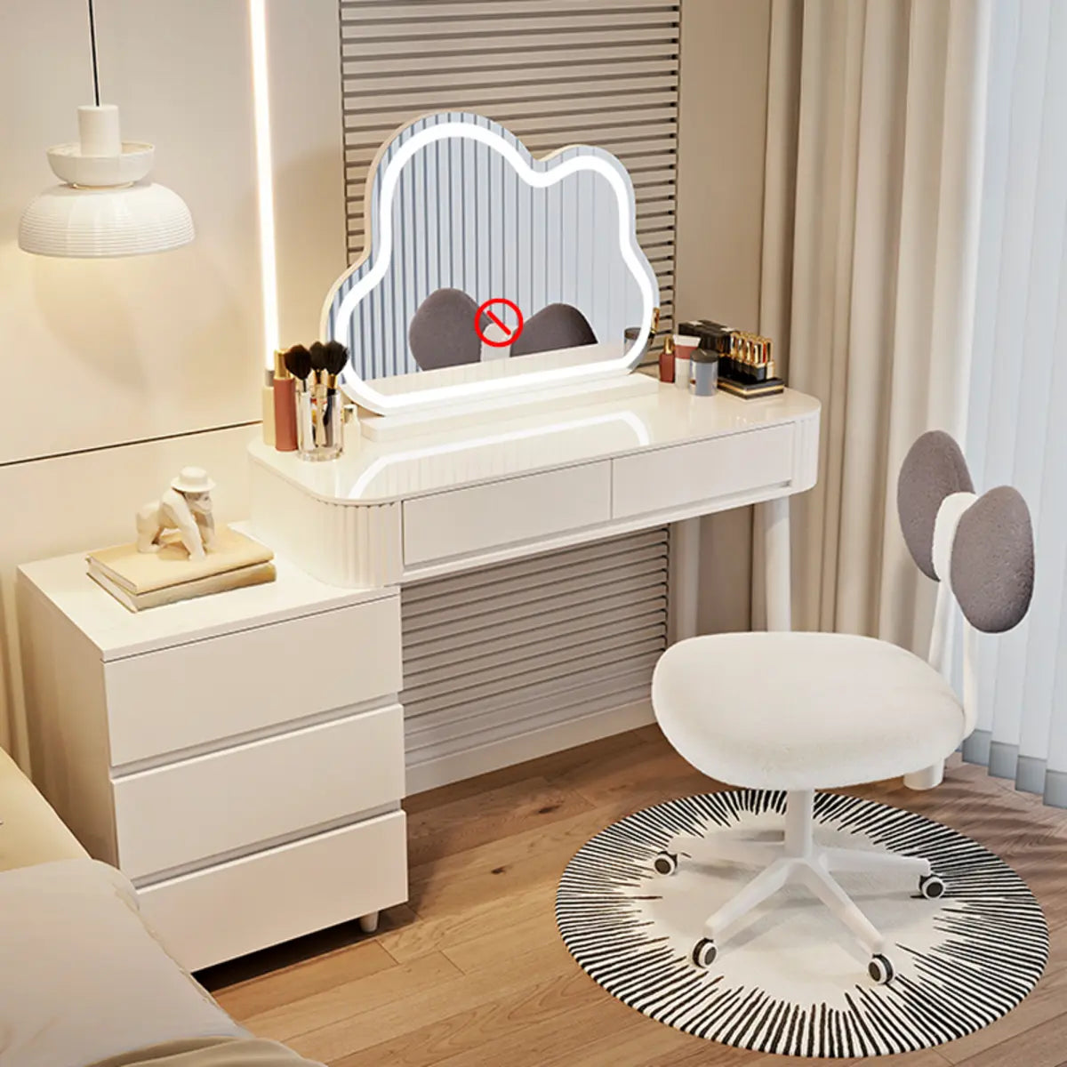 Modern Cloud Mirror LED White Makeup Vanity Set