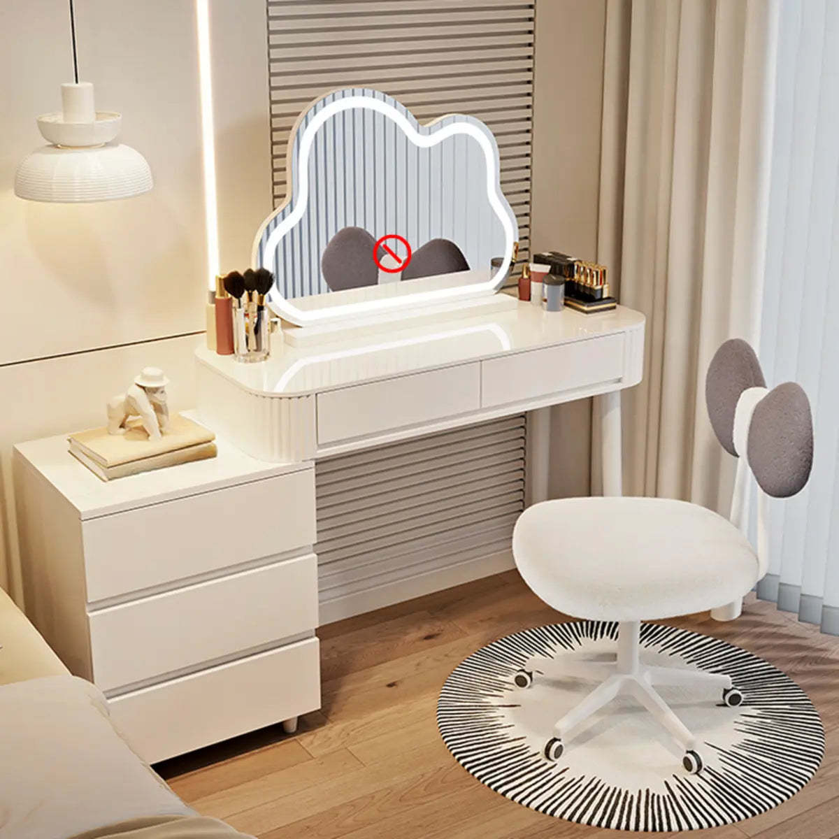Modern Cloud Mirror LED White Makeup Vanity Set