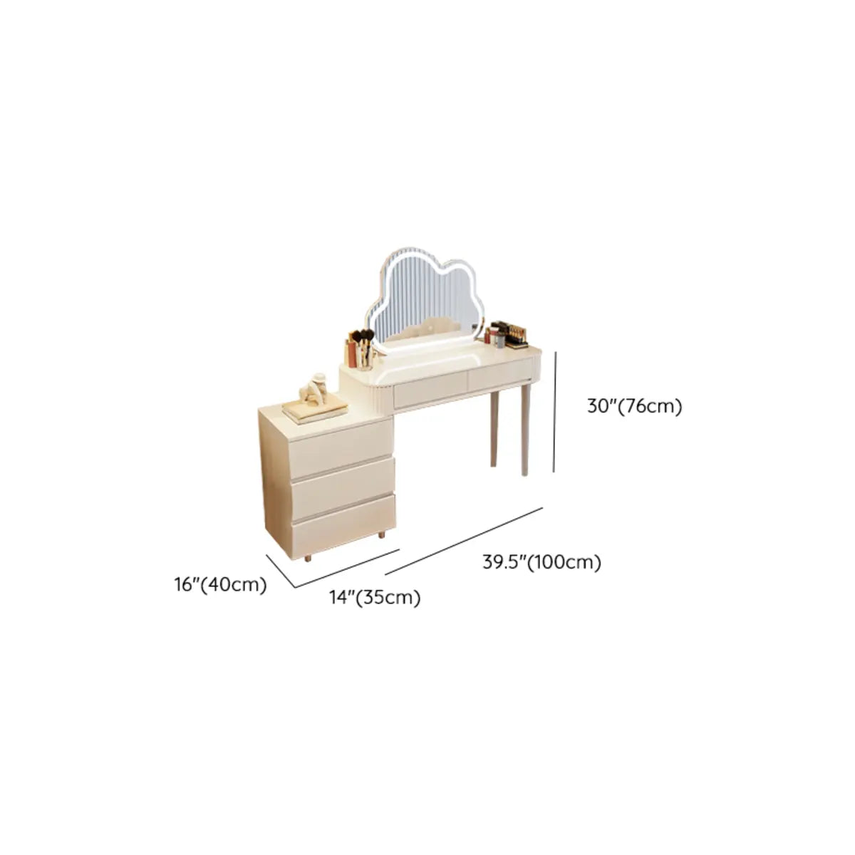 Modern Cloud Mirror LED White Makeup Vanity Set
