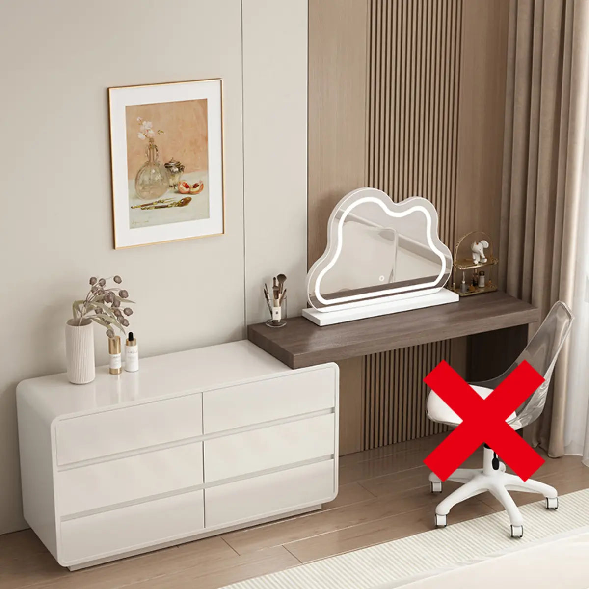 Modern Cloud-Shaped Mirror Polymer LED White Vanity — White