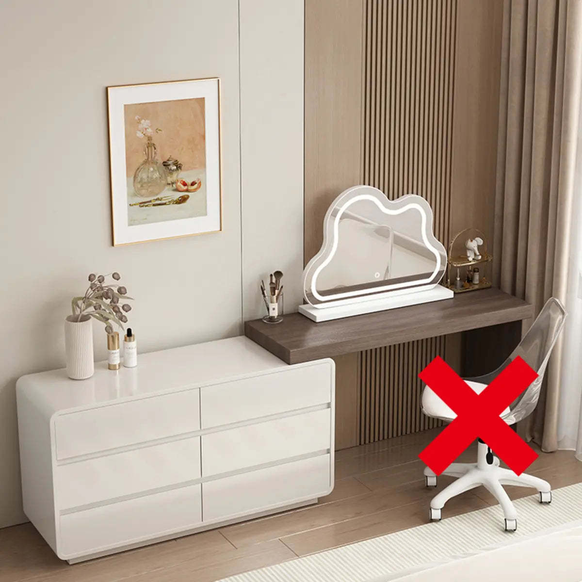 Modern Cloud-Shaped Mirror Polymer LED White Vanity — White