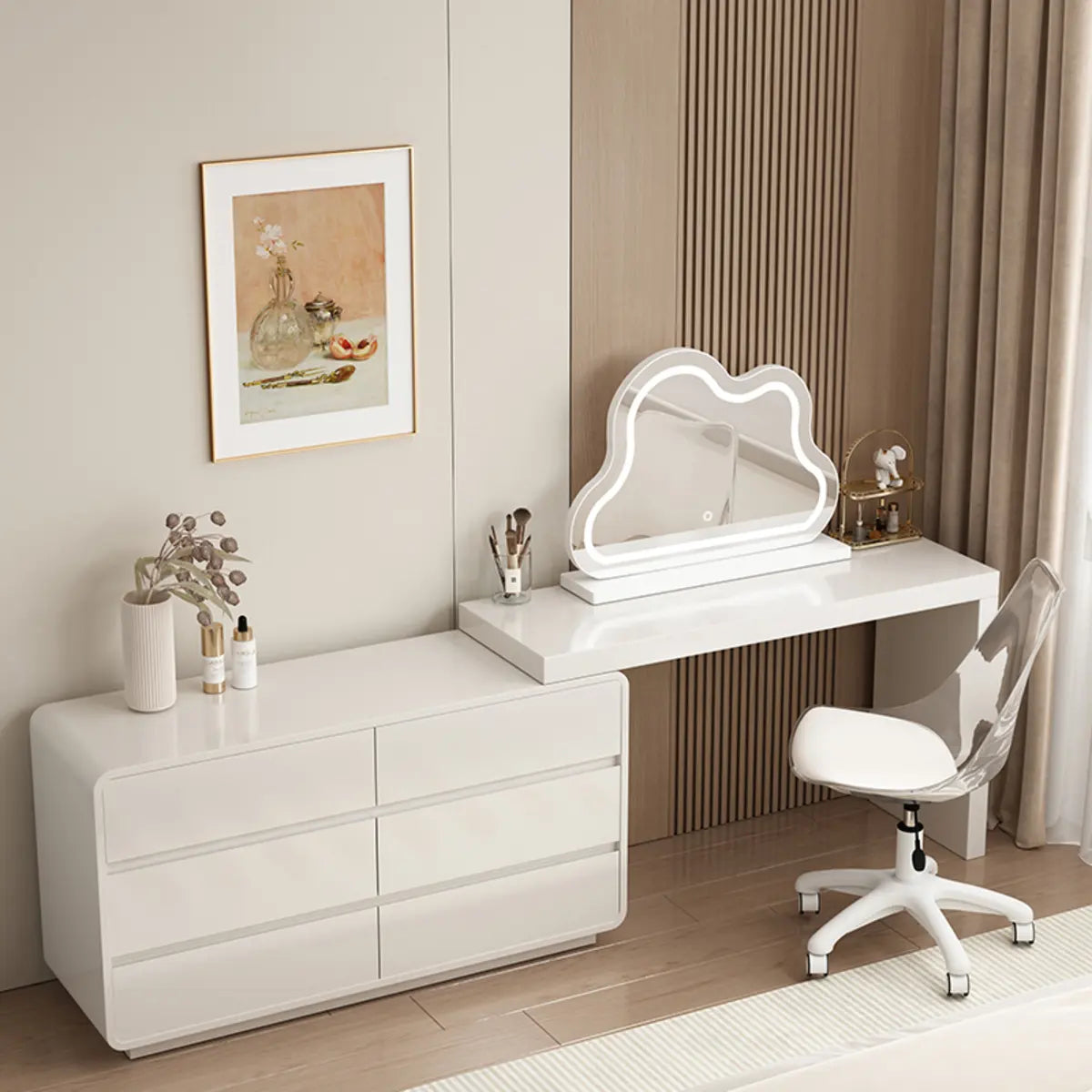 Modern Cloud-Shaped Mirror Polymer LED White Vanity — White