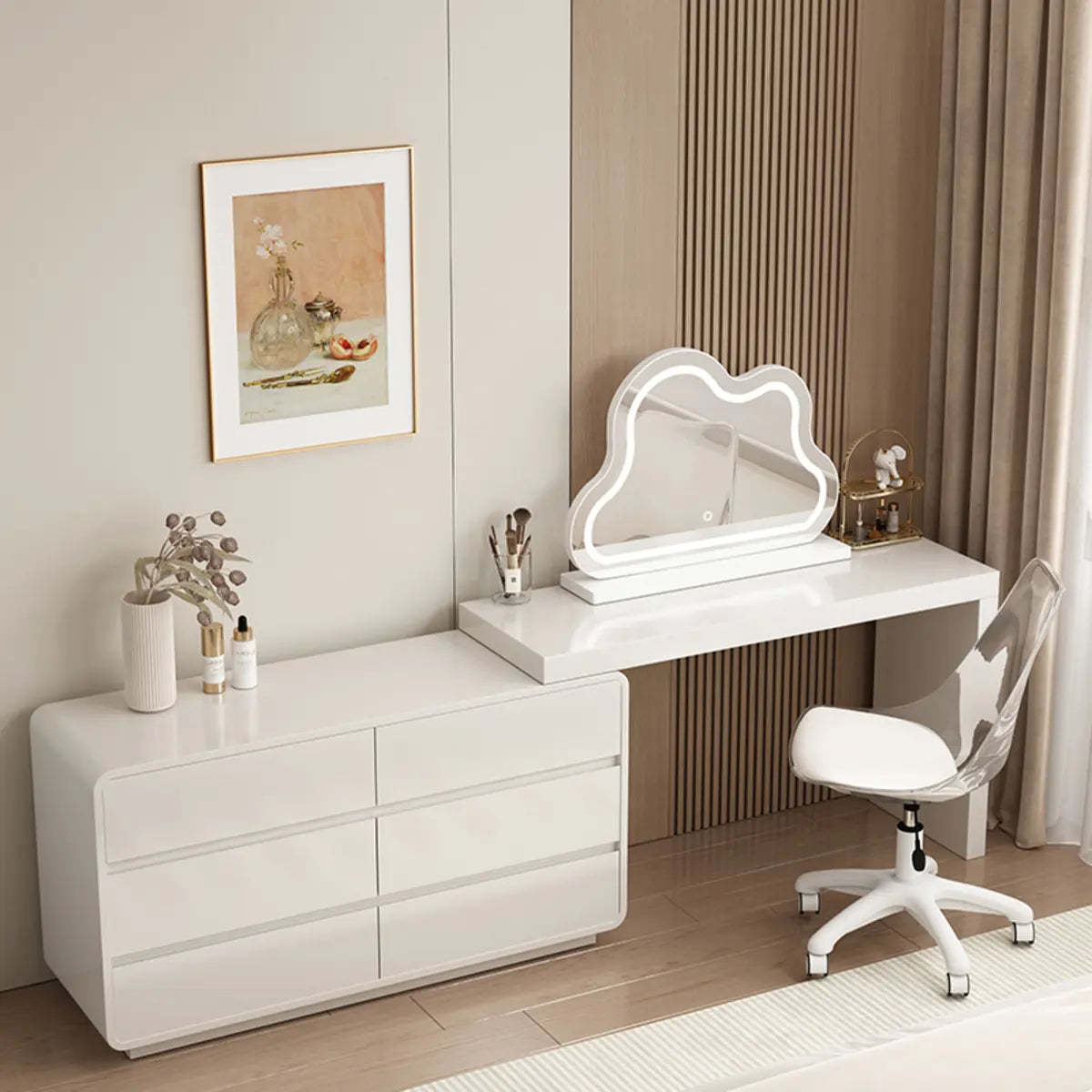 Modern Cloud-Shaped Mirror Polymer LED White Vanity — White