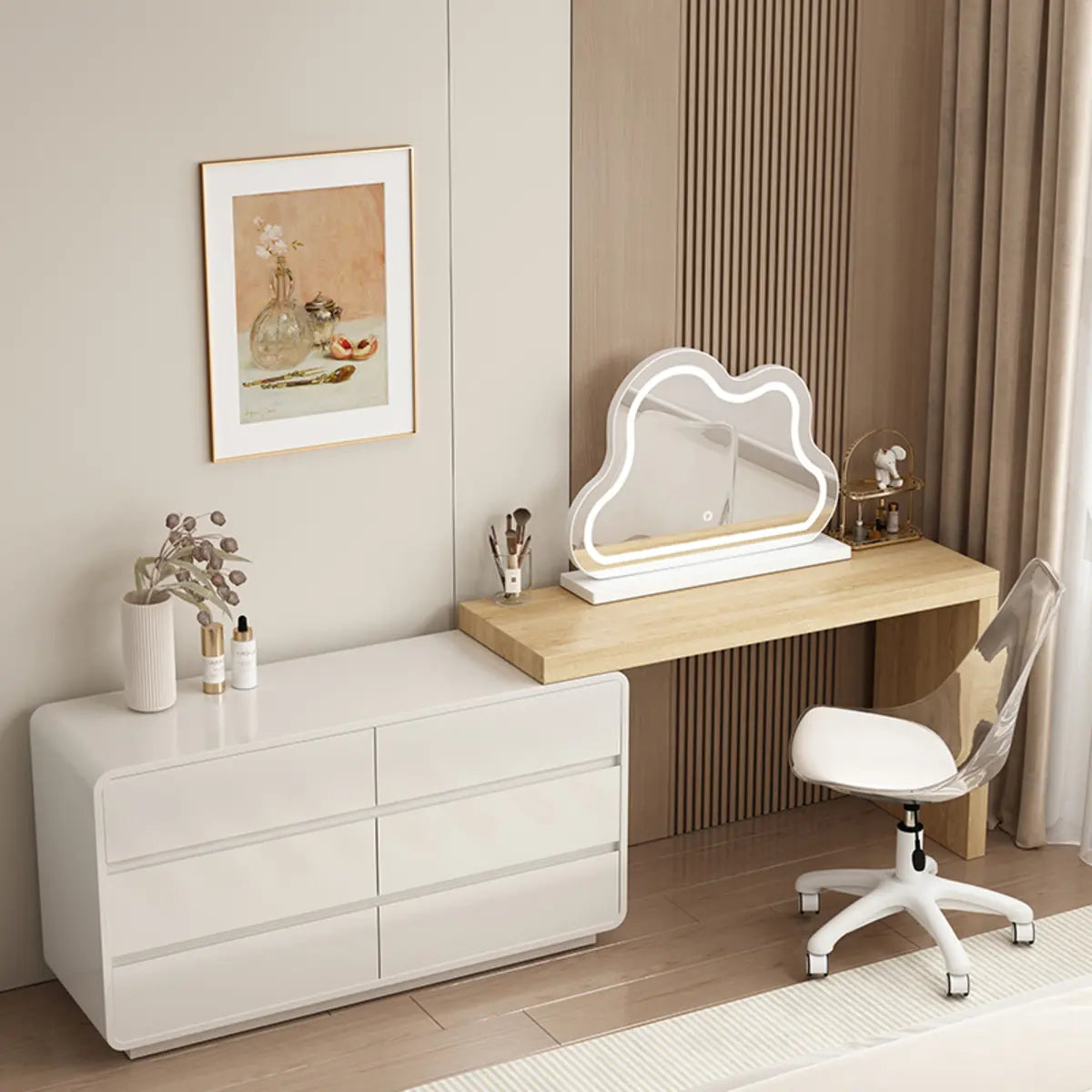 Modern Cloud-Shaped Mirror Polymer LED White Vanity — White