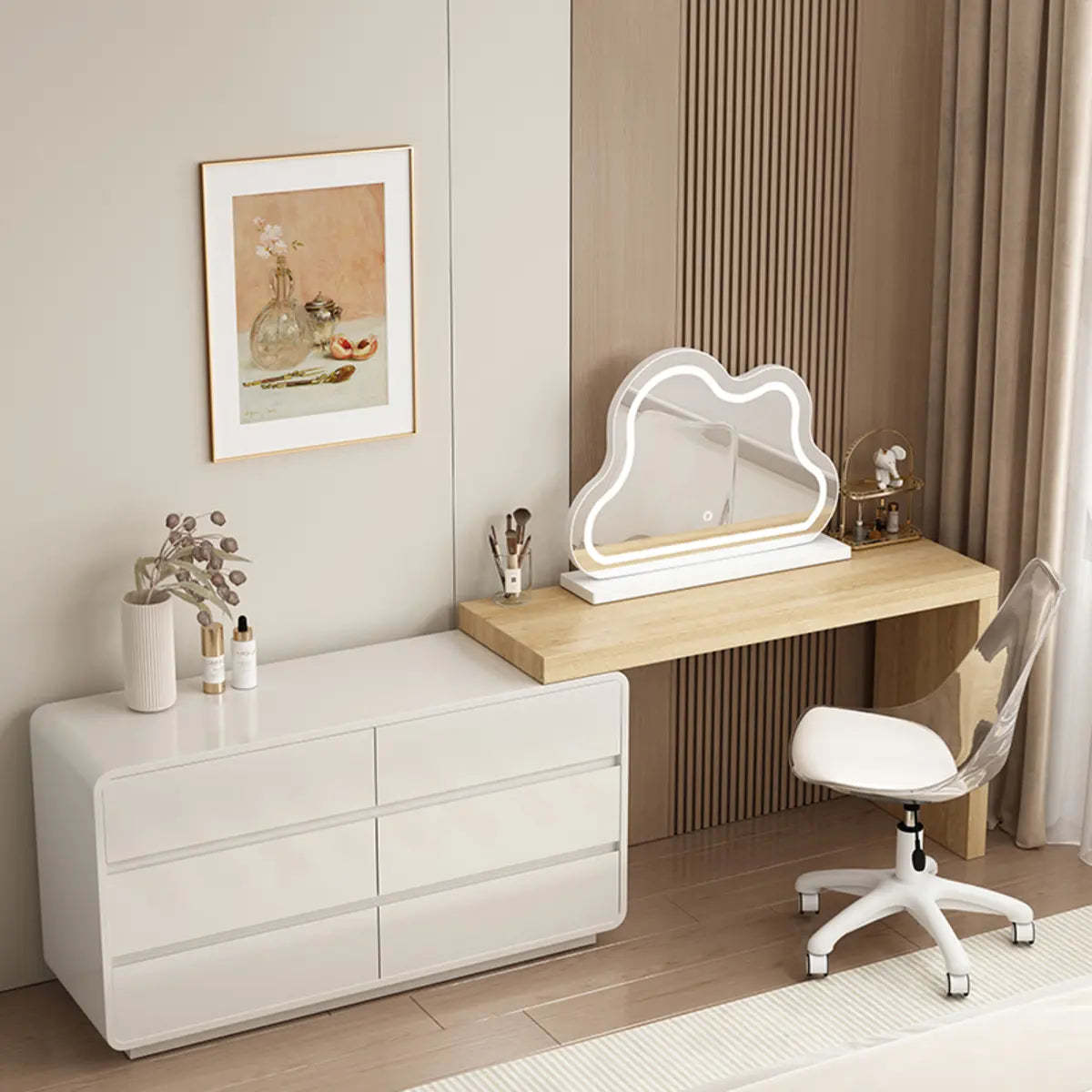 Modern Cloud-Shaped Mirror Polymer LED White Vanity — White