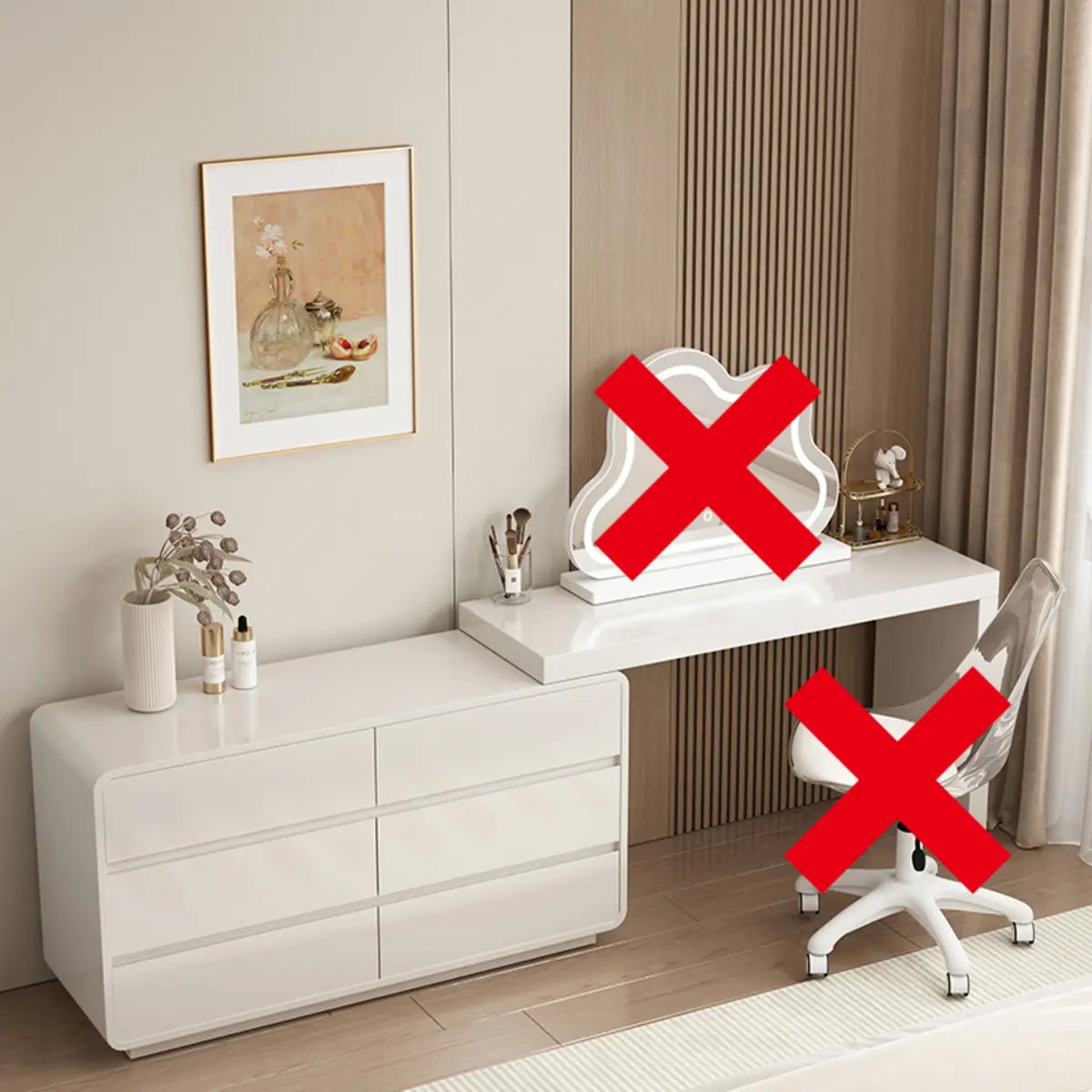 Modern Cloud-Shaped Mirror Polymer LED White Vanity — Walnut/ White