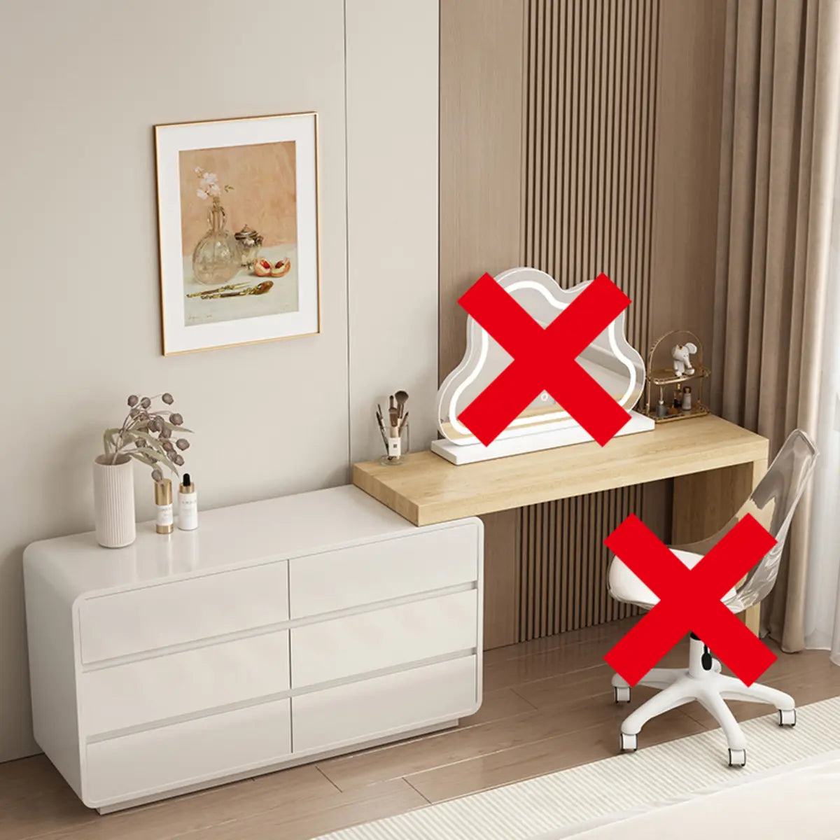 Modern Cloud-Shaped Mirror Polymer LED White Vanity — Walnut/ White