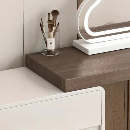 Modern Cloud-Shaped Mirror Polymer LED White Vanity — Walnut/ White