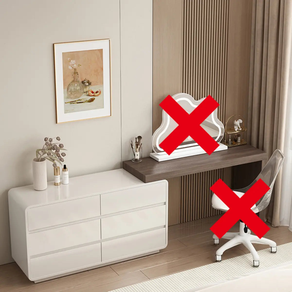 Modern Cloud-Shaped Mirror Polymer LED White Vanity — Walnut/ White