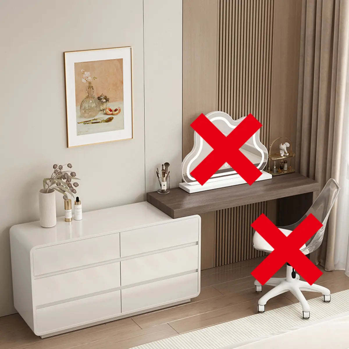 Modern Cloud-Shaped Mirror Polymer LED White Vanity — Walnut/ White