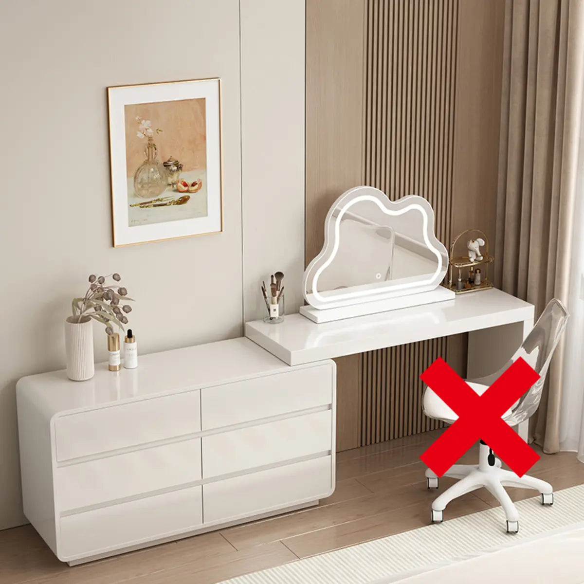 Modern Cloud-Shaped Mirror Polymer LED White Vanity — White