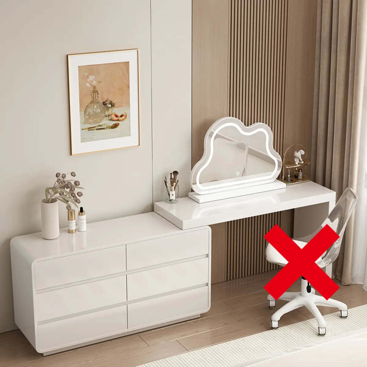 Modern Cloud-Shaped Mirror Polymer LED White Vanity — White