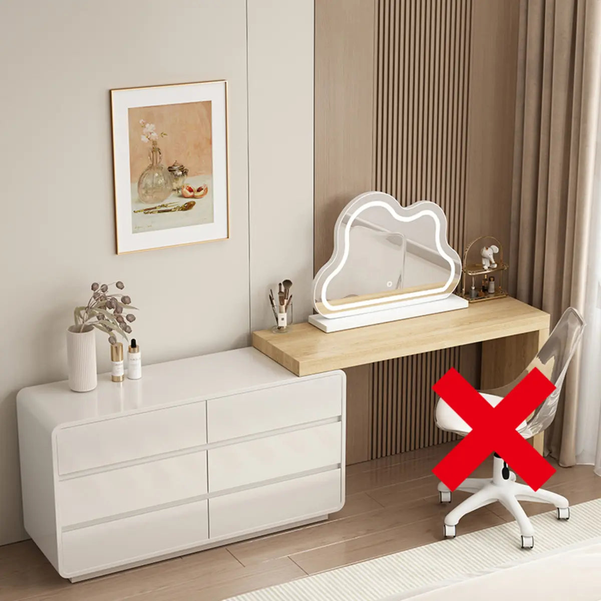 Modern Cloud-Shaped Mirror Polymer LED White Vanity — White