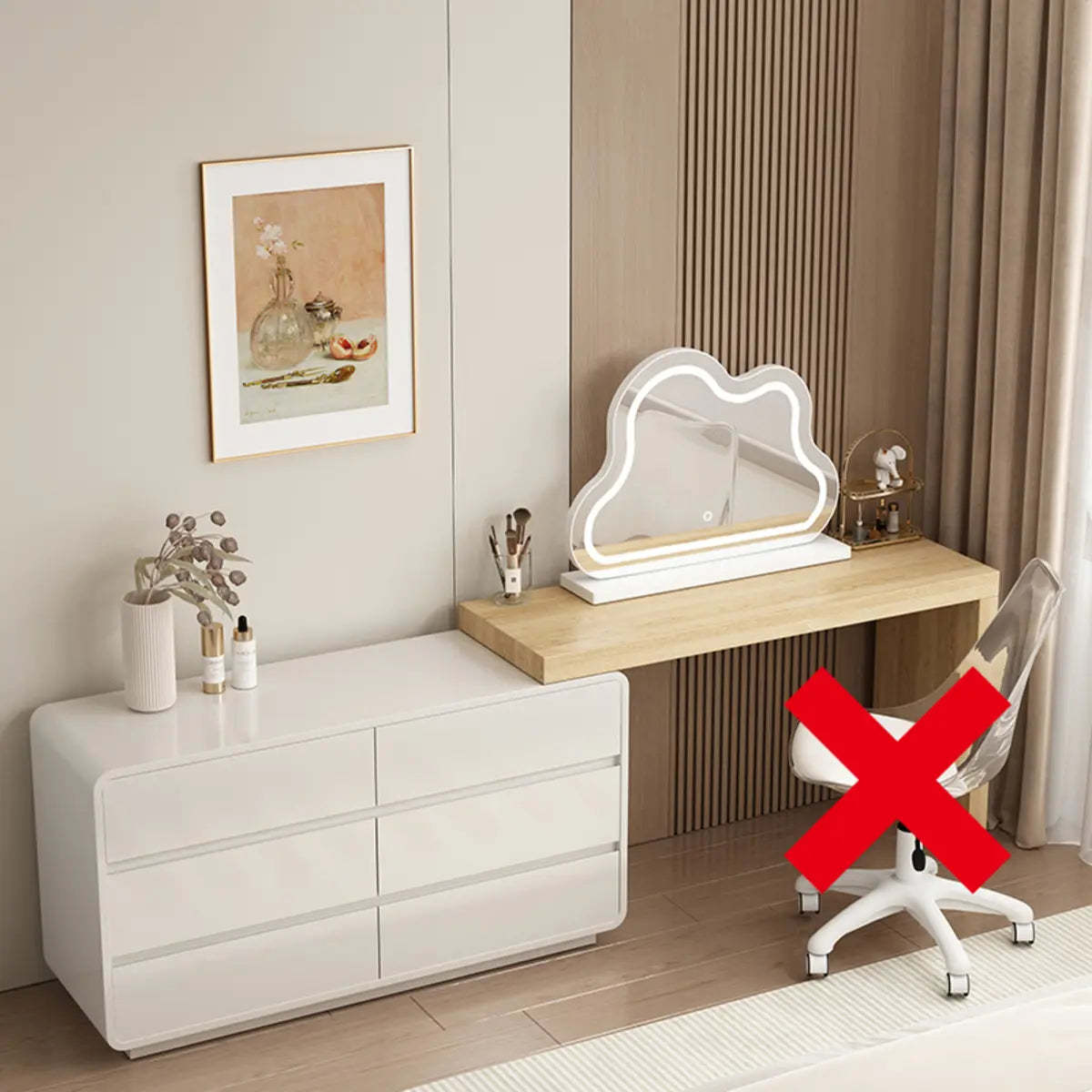 Modern Cloud-Shaped Mirror Polymer LED White Vanity — White