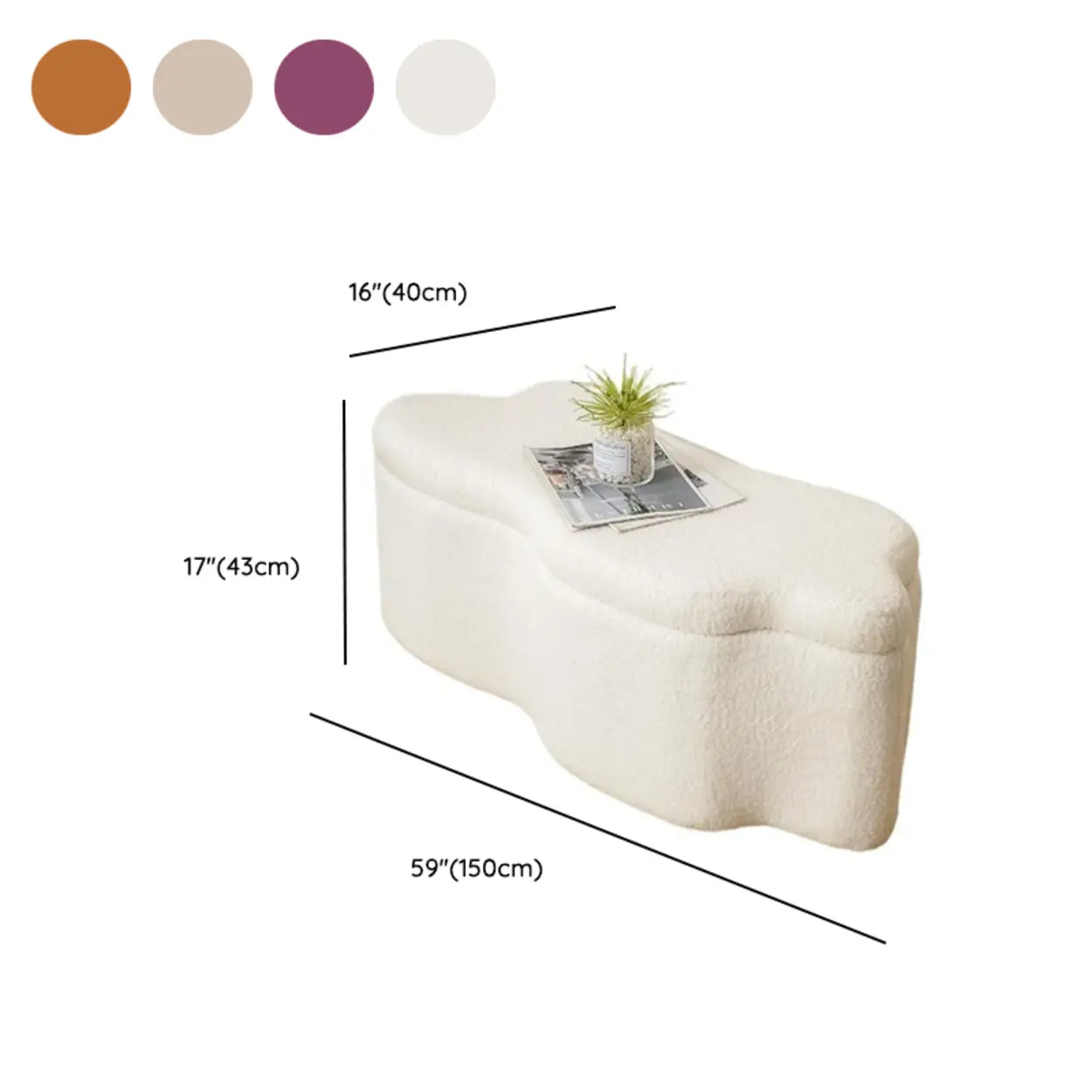 Modern Cloud Storage Ottoman Bench in Plush Fabric — Light Khaki