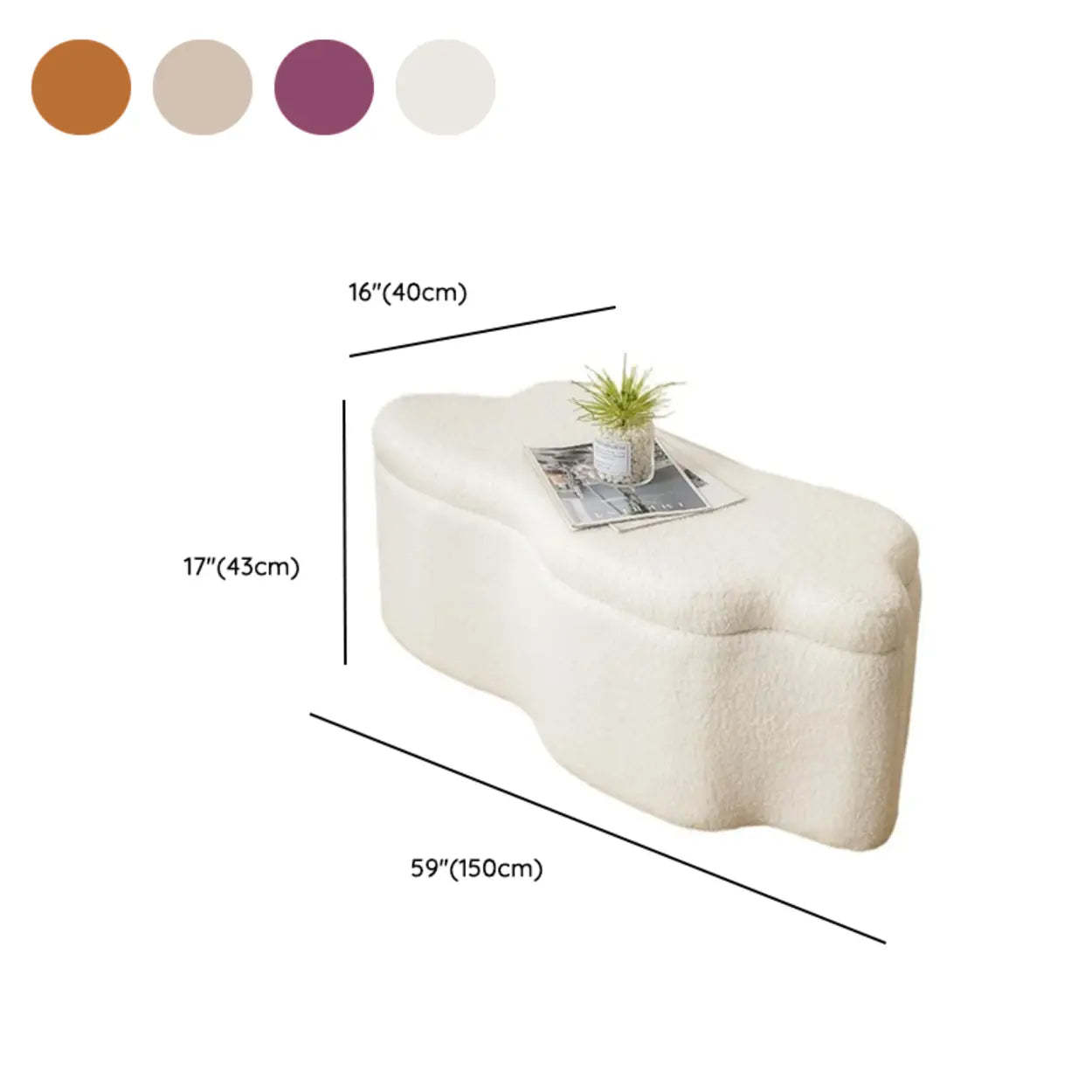 Modern Cloud Storage Ottoman Bench in Plush Fabric — Light Khaki