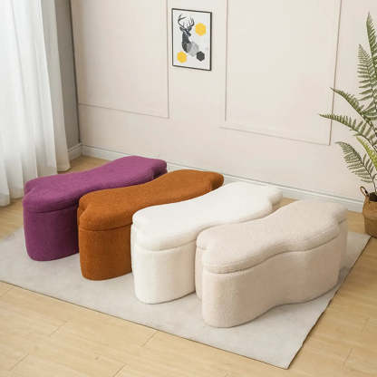 Modern Cloud Storage Ottoman Bench in Plush Fabric — Off-White