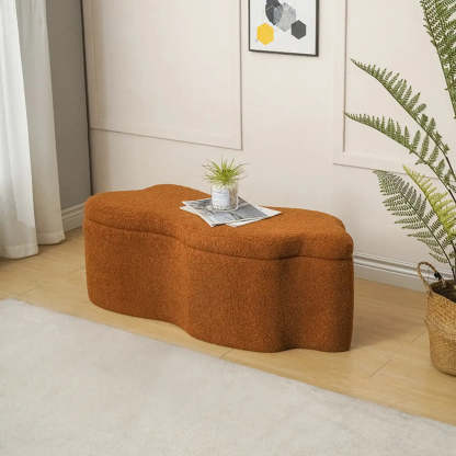 Modern Cloud Storage Ottoman Bench in Plush Fabric — Off-White