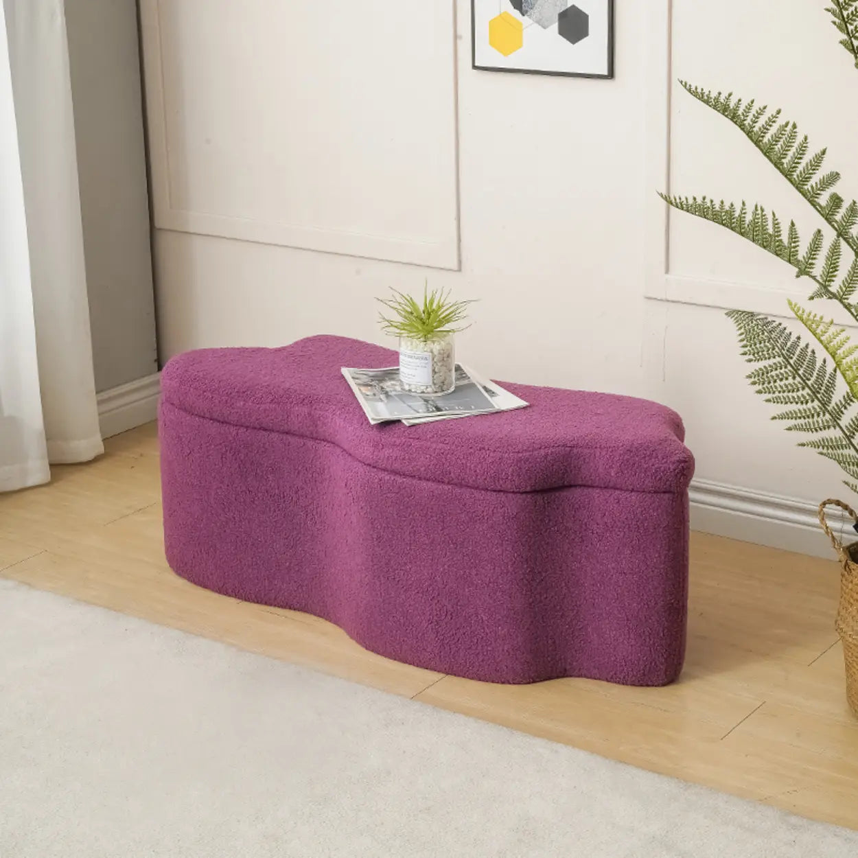 Modern Cloud Storage Ottoman Bench in Plush Fabric — Caramel