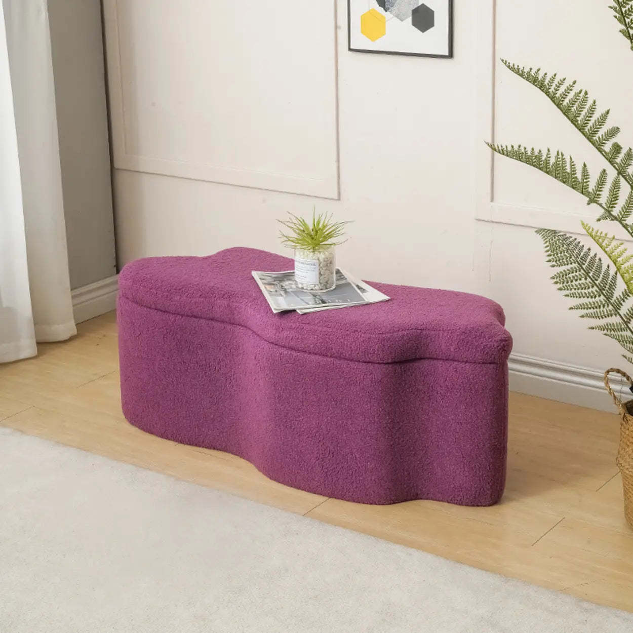 Modern Cloud Storage Ottoman Bench in Plush Fabric — Caramel