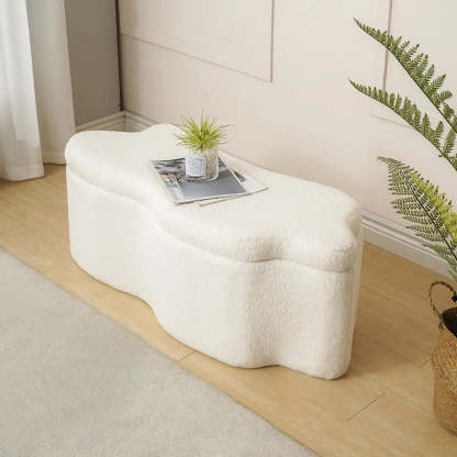 Modern Cloud Storage Ottoman Bench in Plush Fabric — Purple