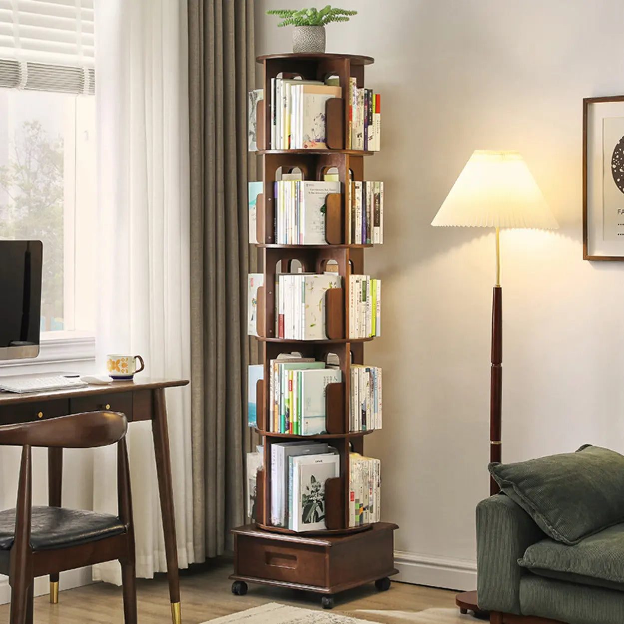 Modern Cocoa Wood Vertical Sliding Bookcase