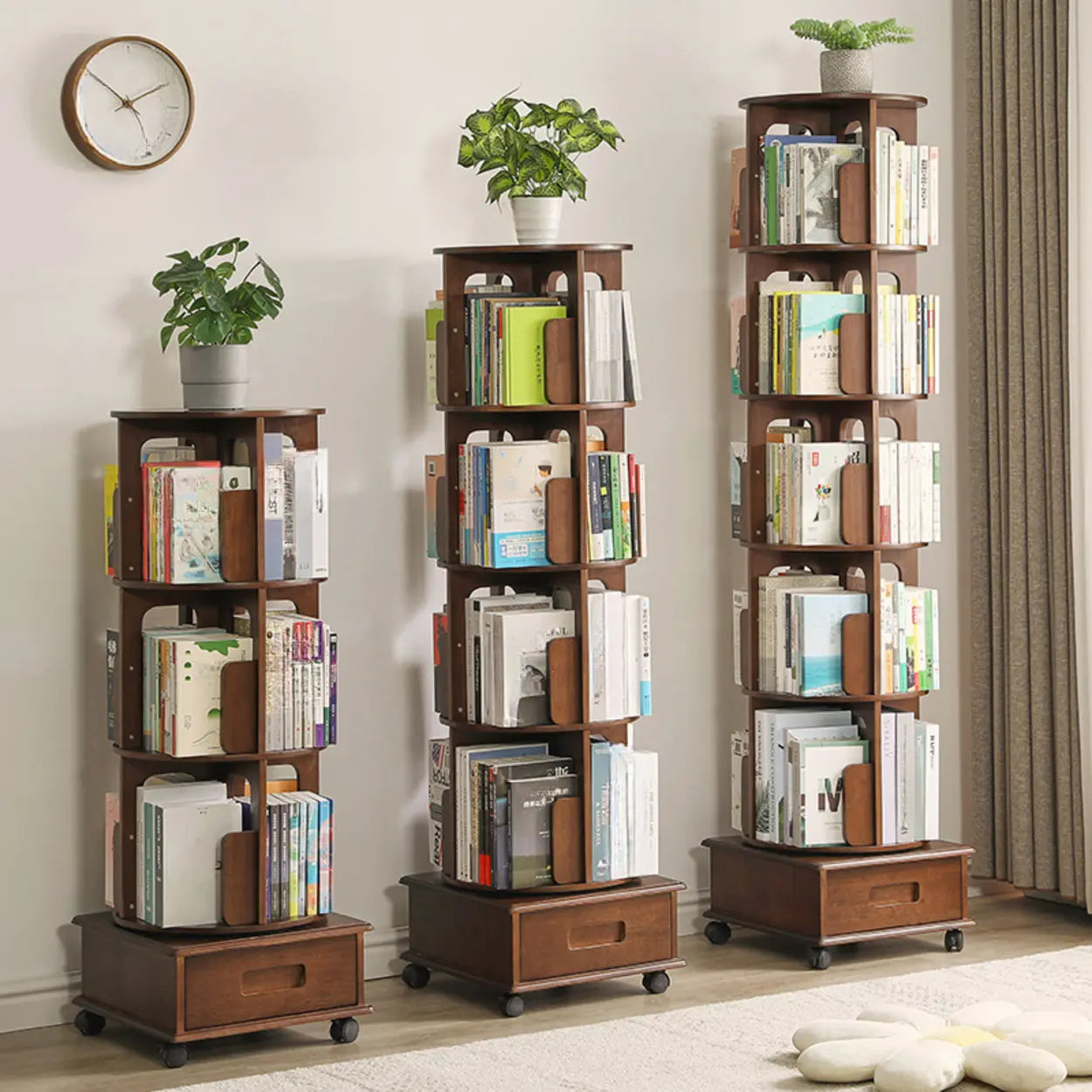 Modern sliding vertical wood bookcases — 17" L x 17" W x 45" H