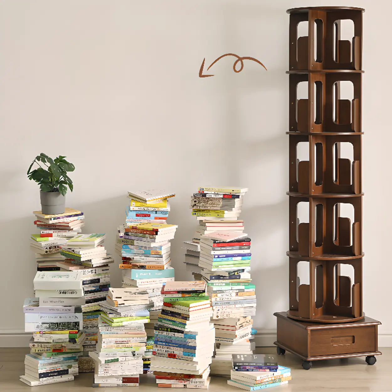 Modern Cocoa Wood Vertical Sliding Bookcase
