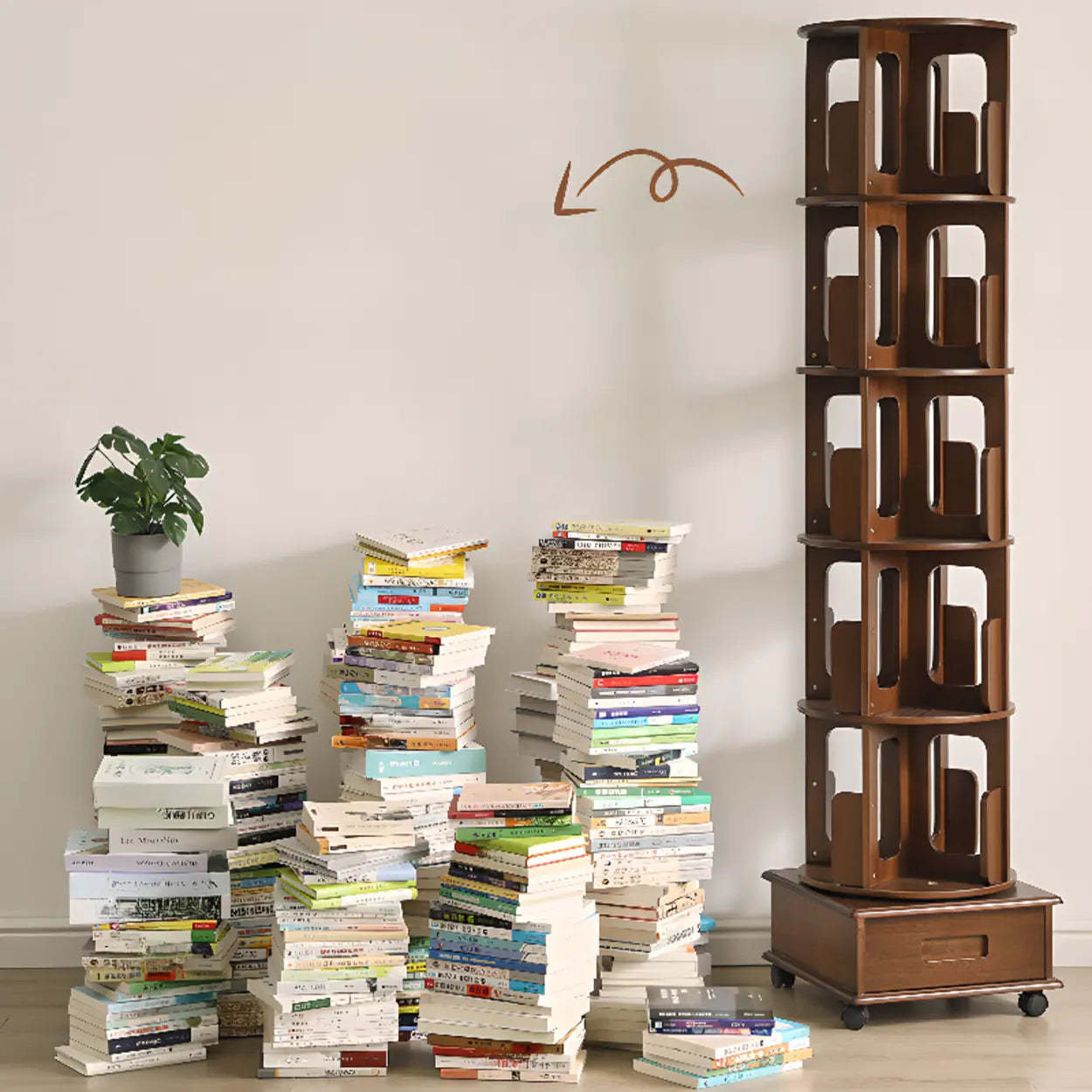 Modern Cocoa Wood Vertical Sliding Bookcase