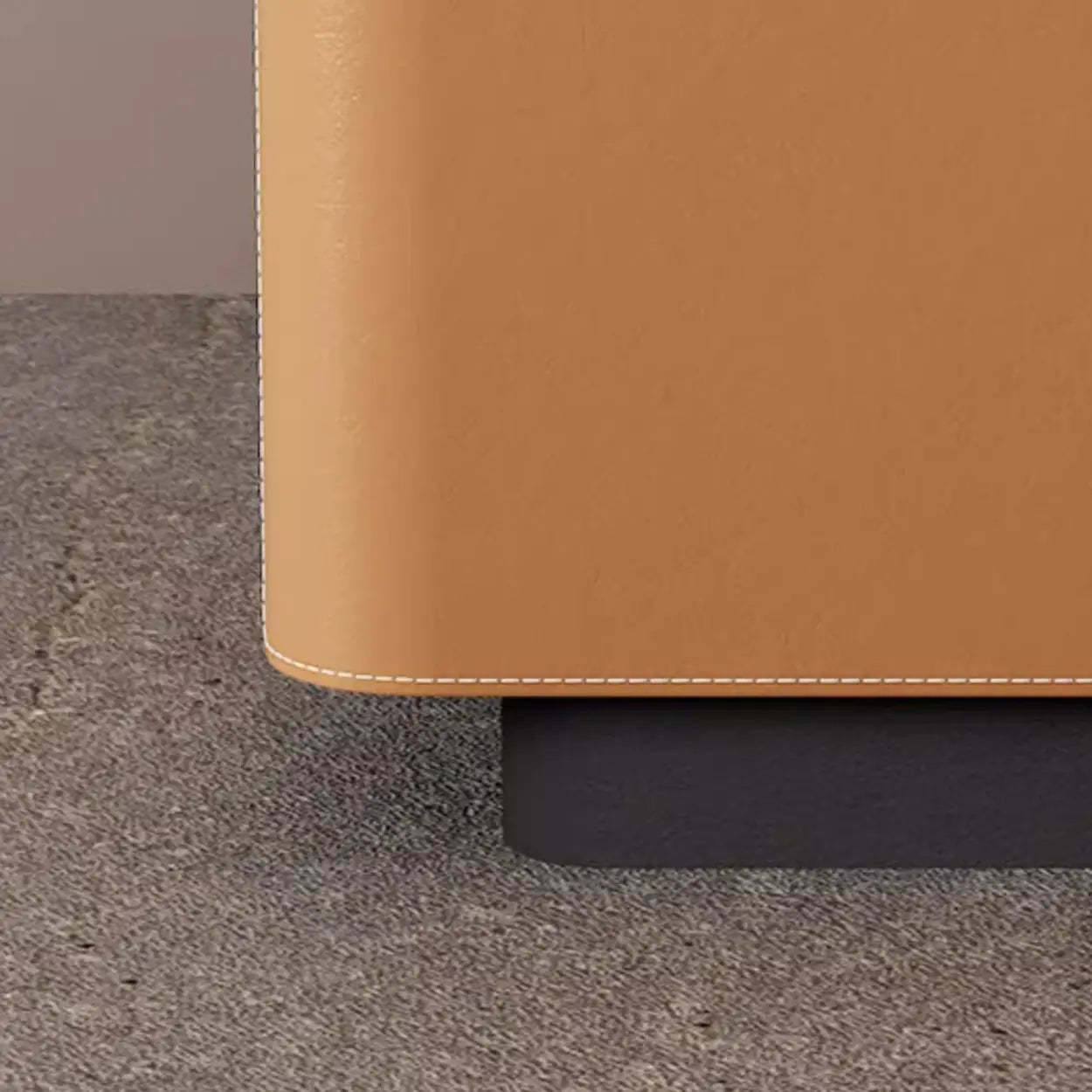 Modern Coffee Leather Nightstand with Drawers — Off-White