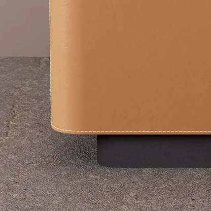 Modern Coffee Leather Nightstand with Drawers — Off-White