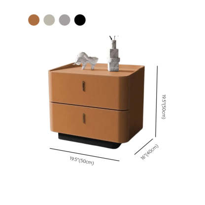 Modern Coffee Leather Nightstand with Drawers — Light Gray