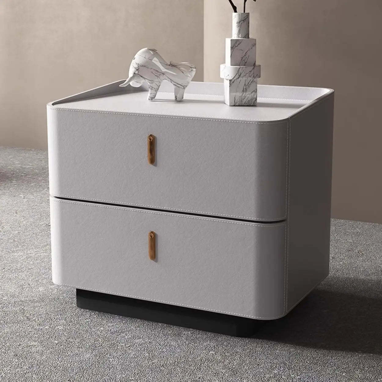 Modern Coffee Leather Nightstand with Drawers — Coffee