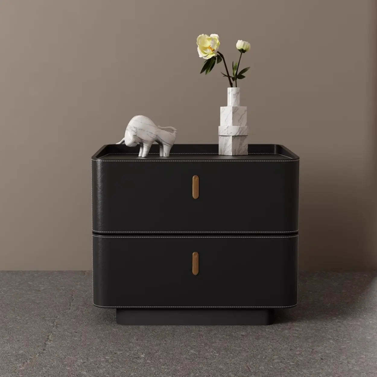 Modern drawers gray leather nightstands, Lighom — 16" L x 16" W x 20" H / Black