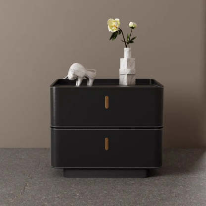 Modern Coffee Leather Nightstand with Drawers — Coffee