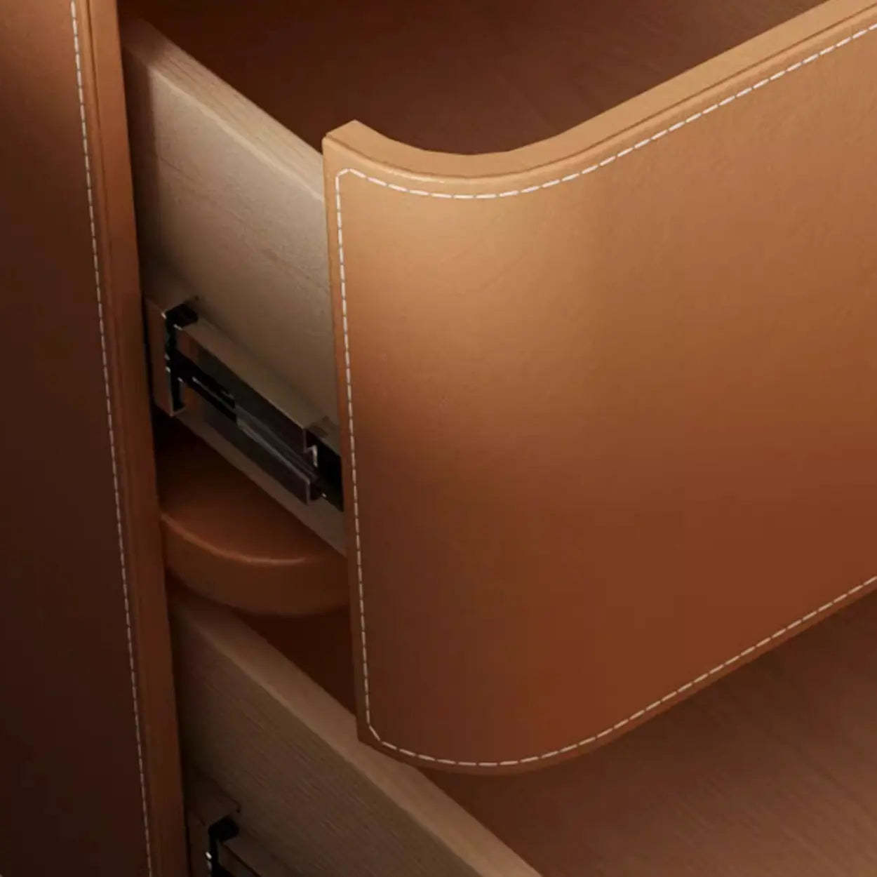 Modern Coffee Leather Nightstand with Drawers — Black