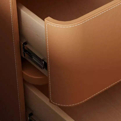 Modern Coffee Leather Nightstand with Drawers — Black