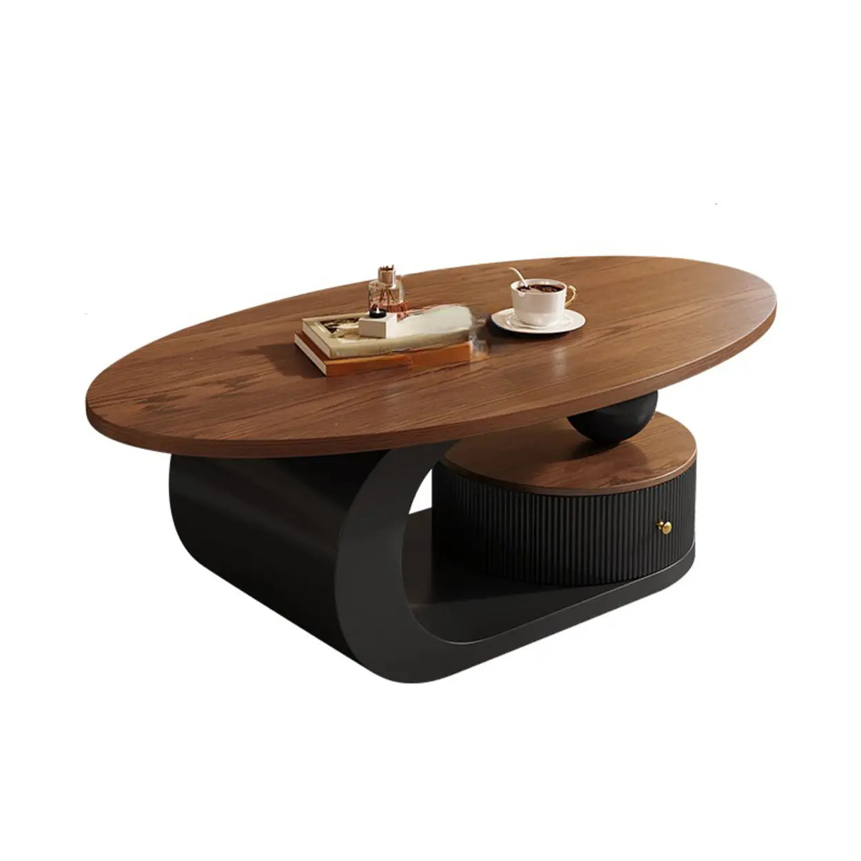 Modern Wood and Metal Coffee Table Set with Storage — Walnut/ Black