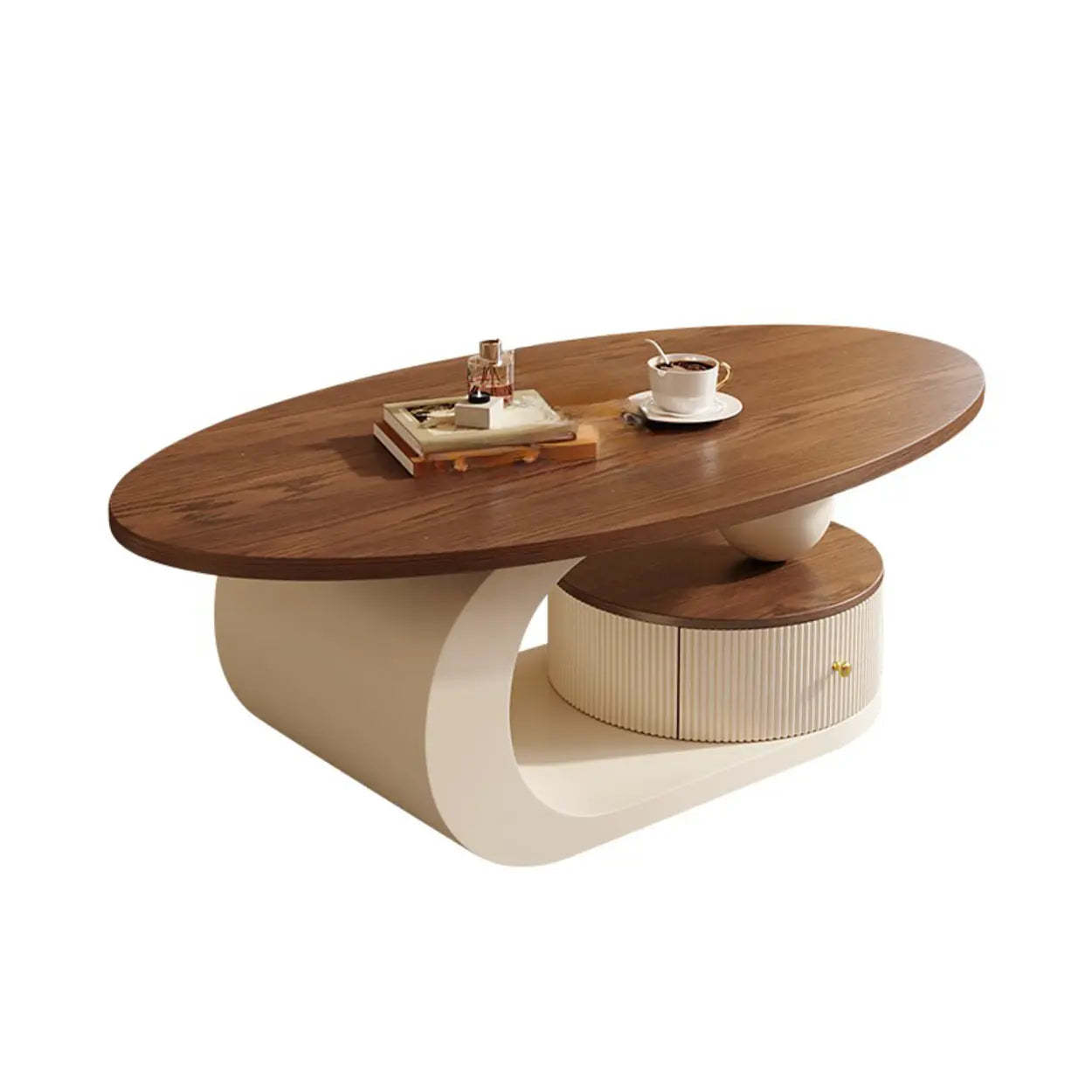 Modern Wood and Metal Coffee Table Set with Storage — Walnut/ Black