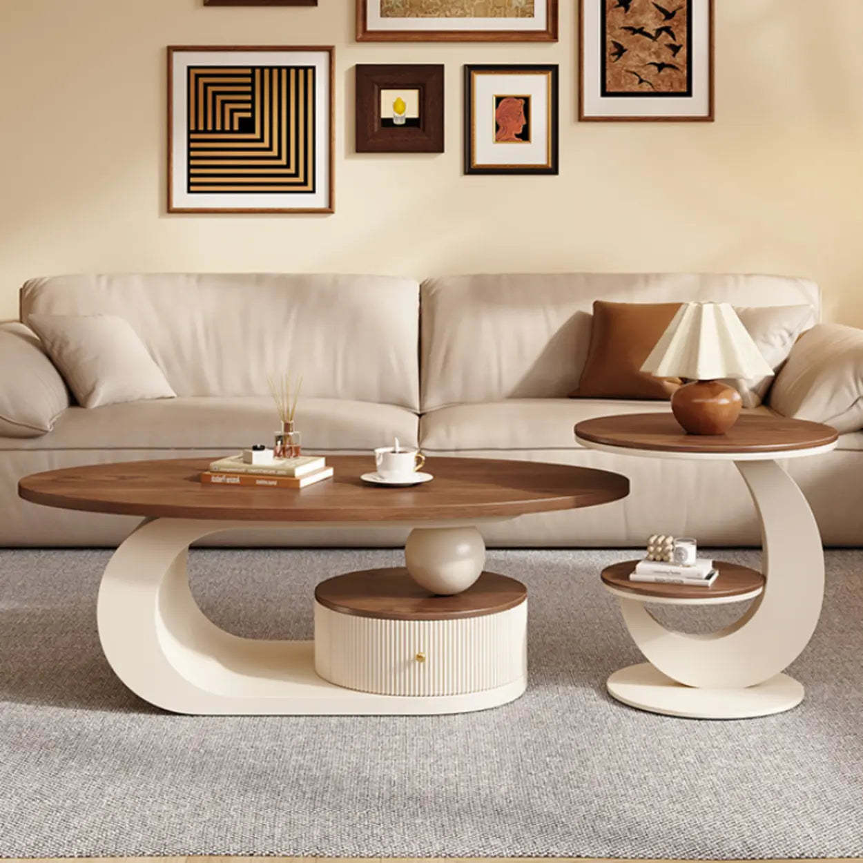 Modern Wood and Metal Coffee Table Set with Storage — Walnut/ Black