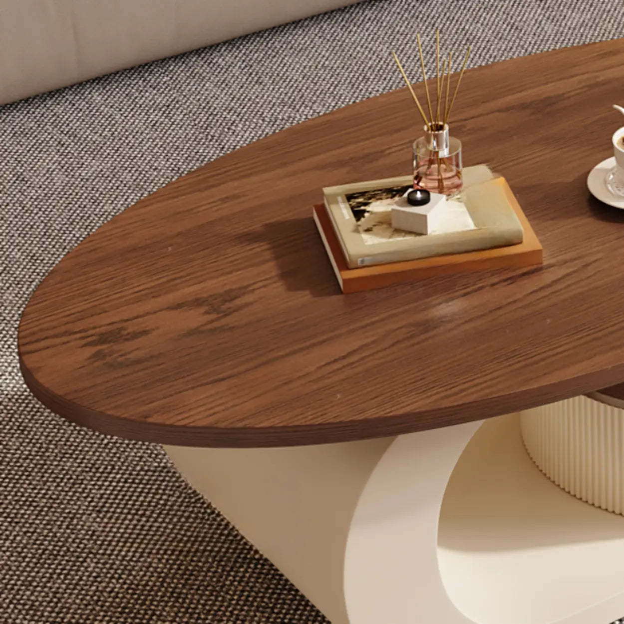 Modern Wood and Metal Coffee Table Set with Storage — Walnut/ White