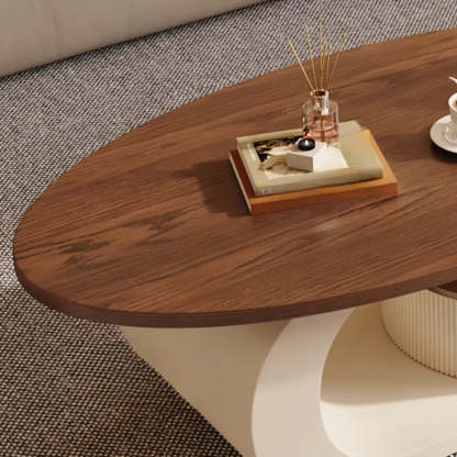 Modern Wood and Metal Coffee Table Set with Storage — Walnut/ White