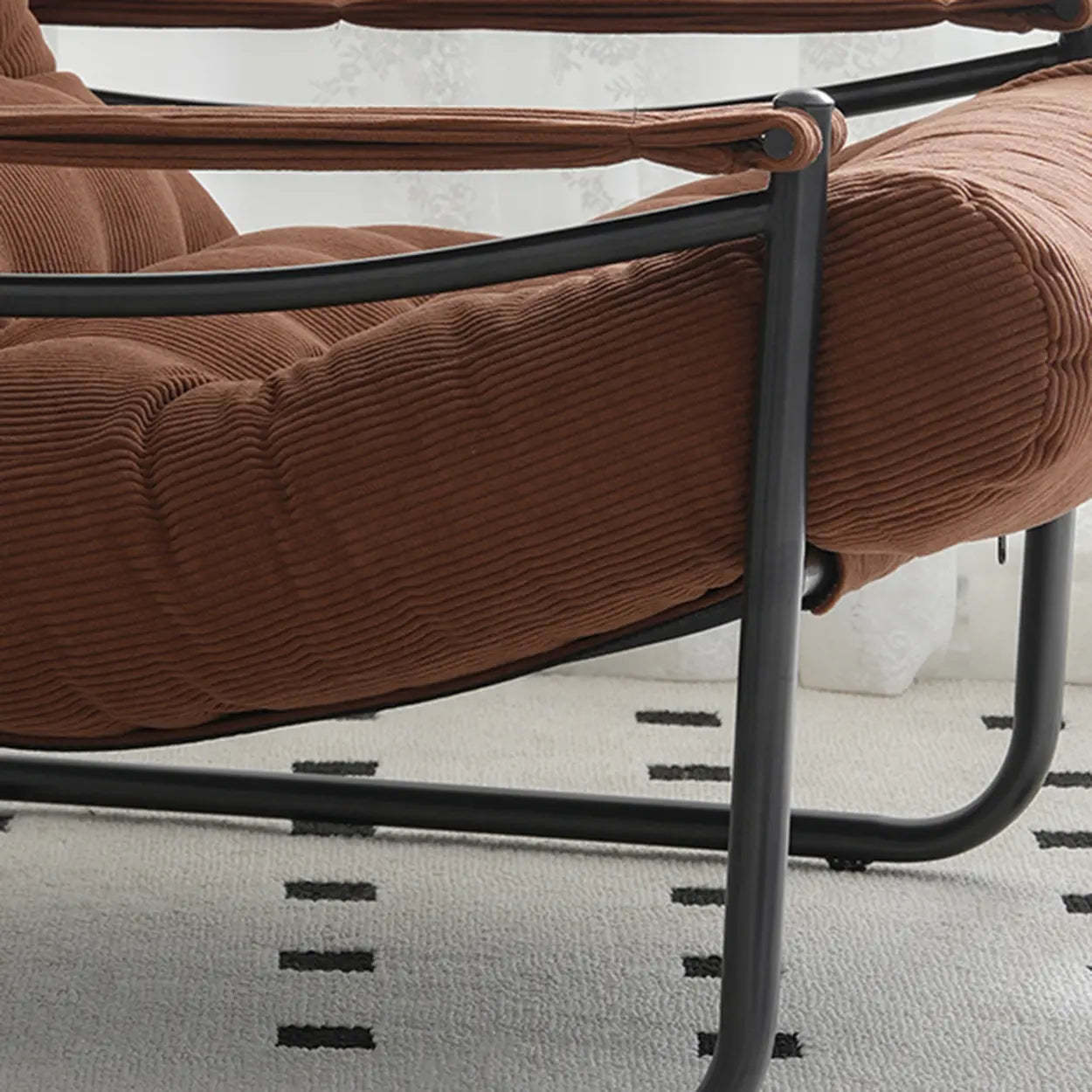 Modern Corduroy Brown Tufted Back Accent Chair with Arms — Khaki