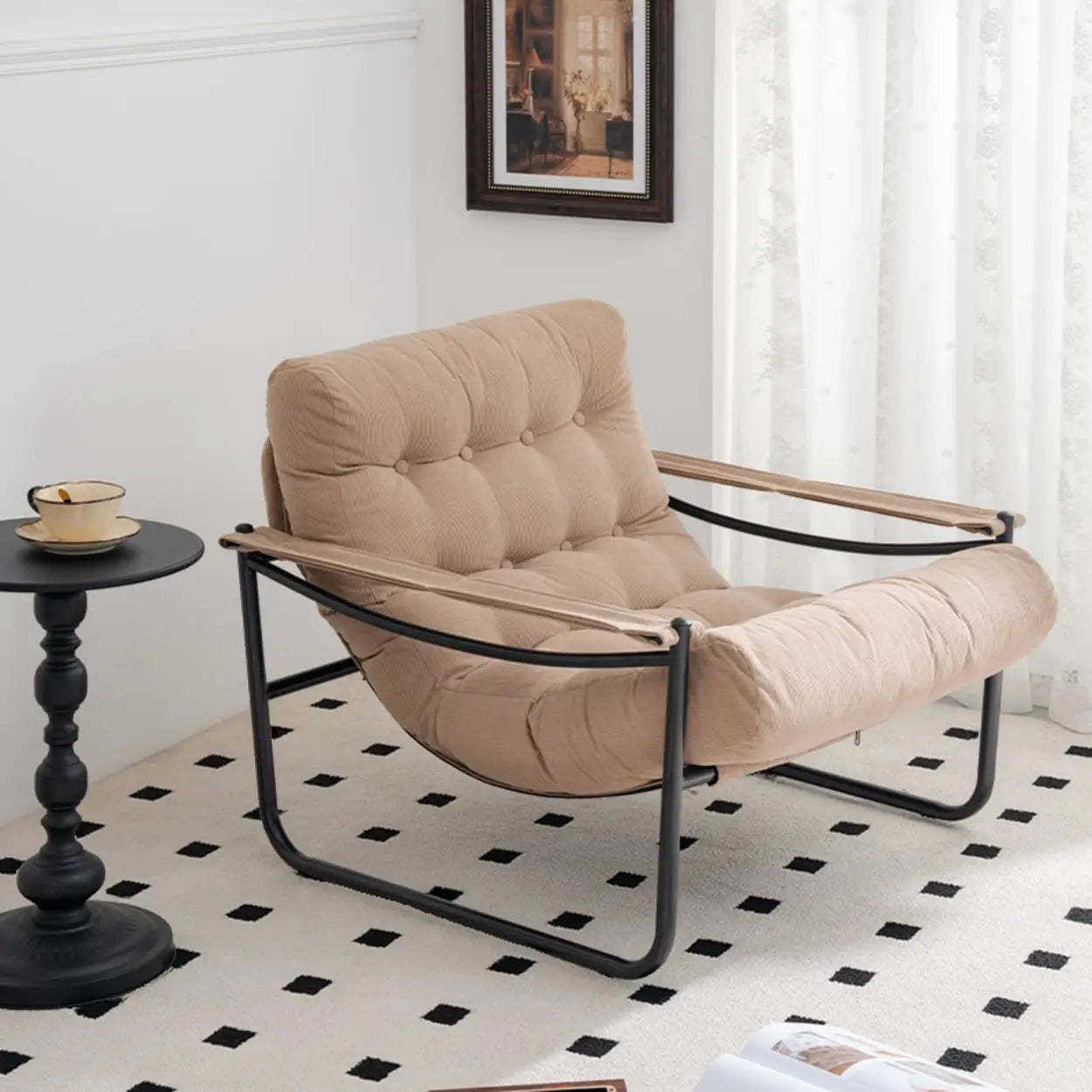 Modern Corduroy Brown Tufted Back Accent Chair with Arms