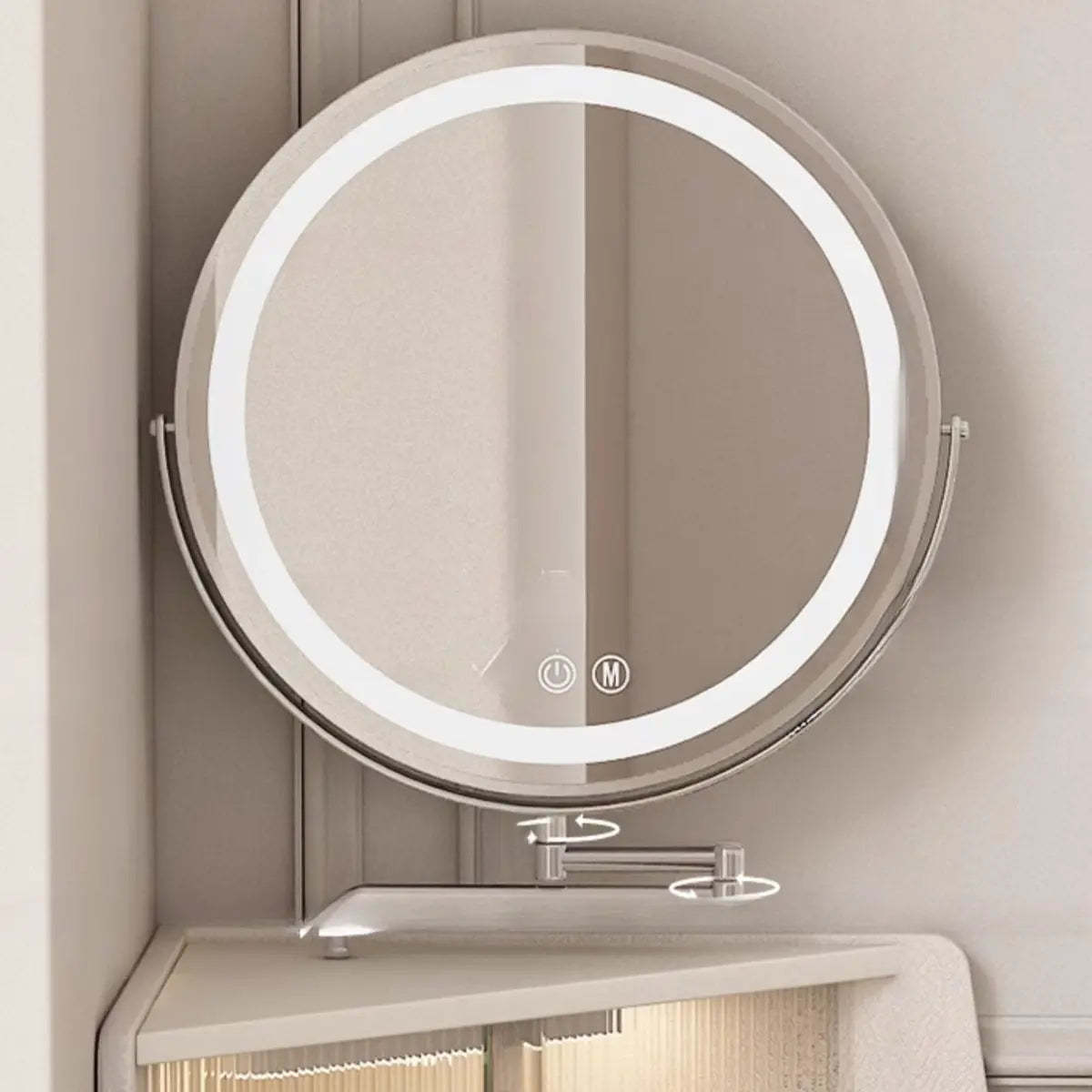Modern Corner Faux Leather Mirror Light Vanity Set