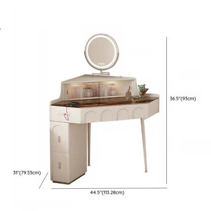 Modern Corner Faux Leather Mirror Light Vanity Set