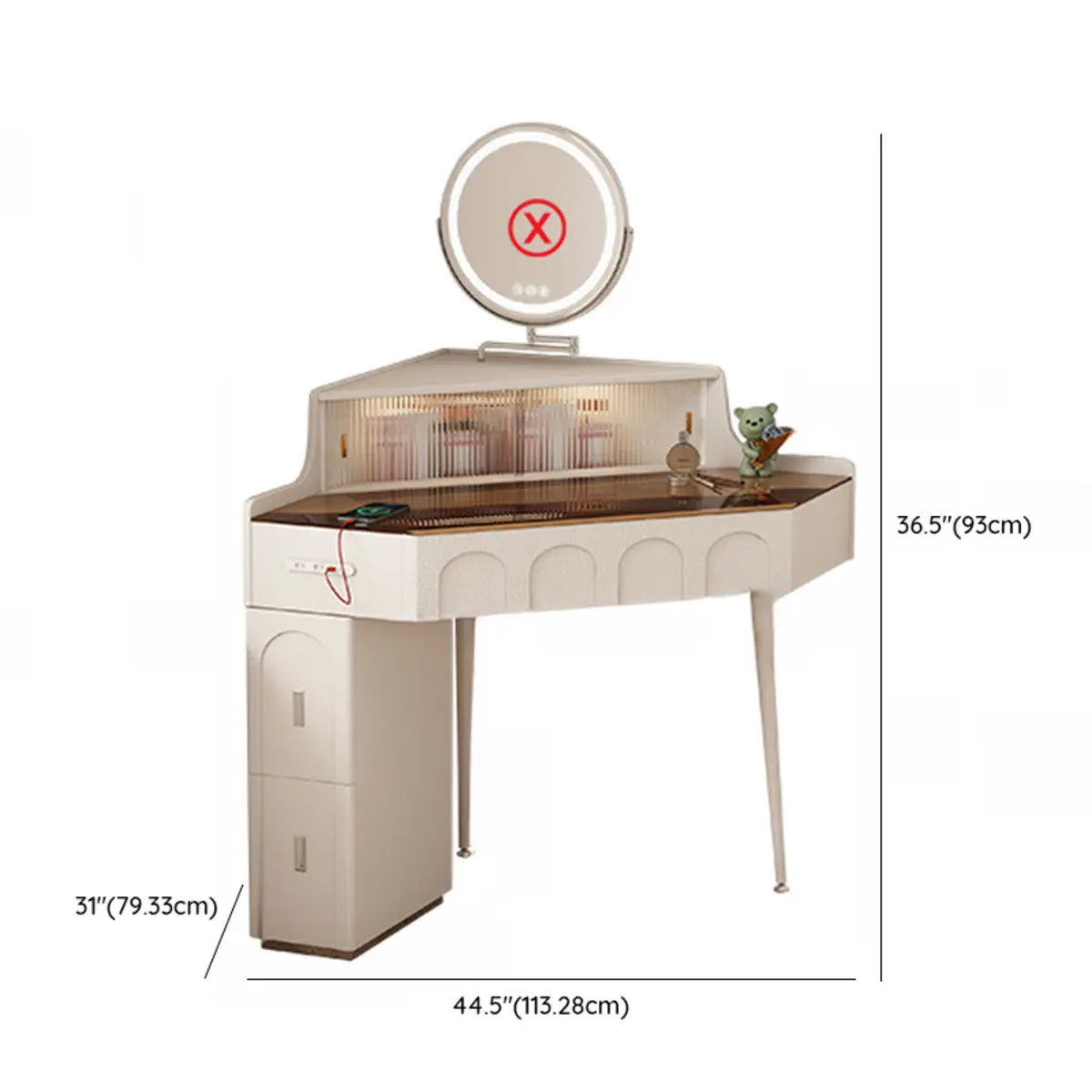 Modern Corner Faux Leather Mirror Light Vanity Set