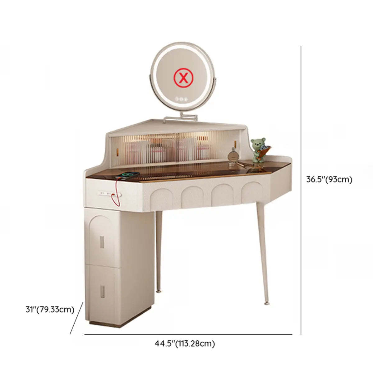 Modern Corner Faux Leather Mirror Light Vanity Set