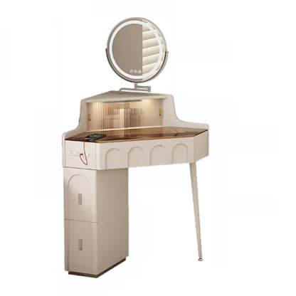 Modern Corner Faux Leather Mirror Light Vanity Set — Makeup Vanities