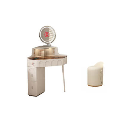Modern Corner Faux Leather Mirror Light Vanity Set